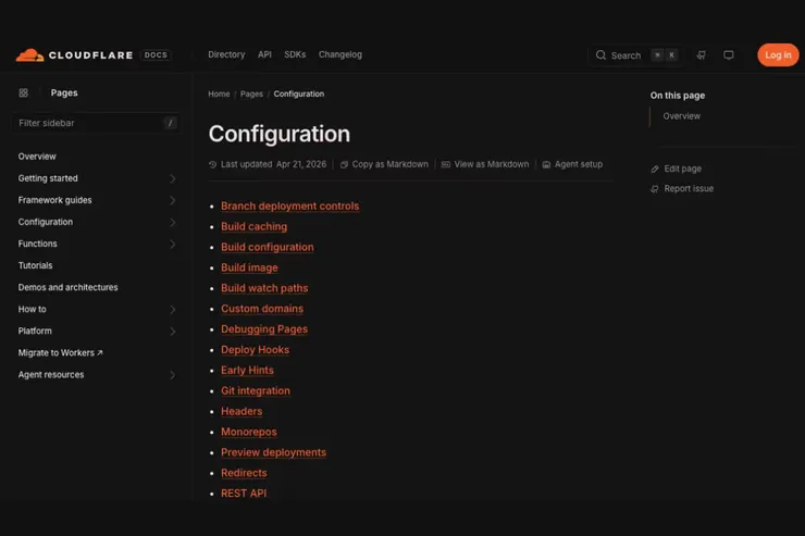 Cloudflare Pages公式ドキュメントの設定画面