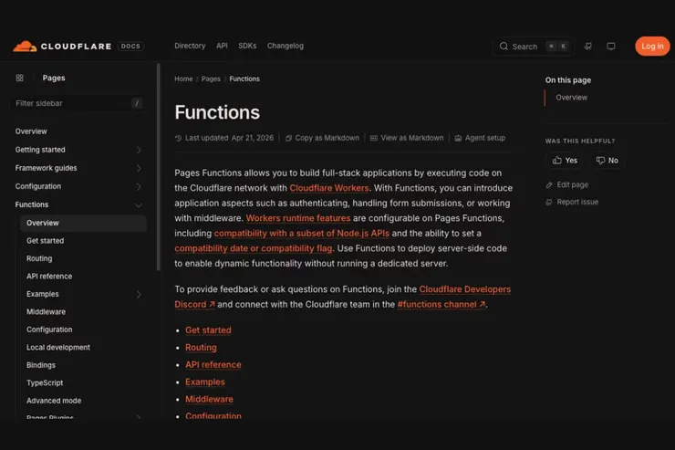 Cloudflare Pages Functions公式ドキュメントの画面