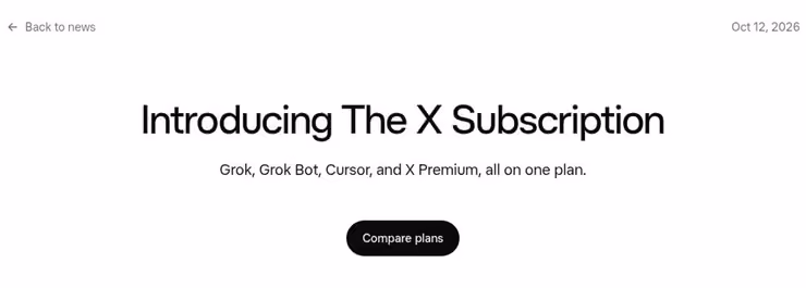 The X Subscriptionの公式発表画面。4つのサービスを1つのプランにまとめる案内